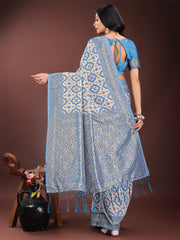 Blue Linen Saree with Rich Woven Zari Work – Elegant Ethnic Saree for Festive & Office Wear