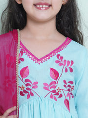 Girls Blue Embroidered Alia Design Kurta With Trousers With dupatta
