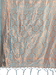 Light Pink Woven Zari Traditional Linen Cotton Saree with Rich Pallu & Unstitched Blouse – Festive & Wedding Wear Saree