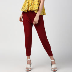 Women's Maroon elasticated waistband and hemline stylised Pants
