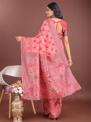 Stylish Green Linen Cotton Saree with Woven Design – Lightweight Elegance for Everyday Grace