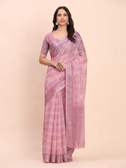 Rust Cotton Cotton Saree with Tribal Floral Print | Bold Ethnic Design | Lightweight Casual & Festive Saree for Women