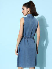 Women'sLight Blue Denim Dress with front button detail