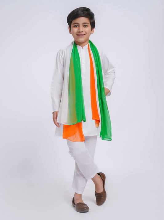 Men's White Cotton Kurta And Pyjama And Dupatta Set