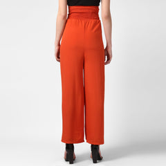 Women's Yellow Polyester High Waisted Palazzo with front Rivets and Back Elastic
