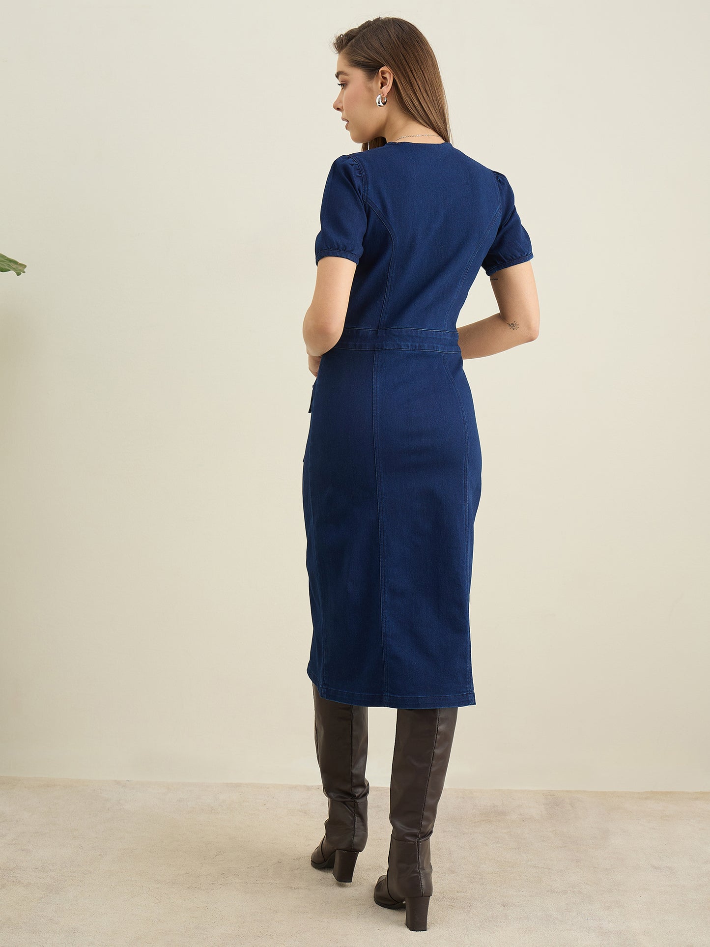 StyleStone Women's Denim Dress with front Slit