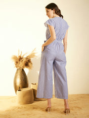 Women's Blue Stripe Cotton Jumpsuit