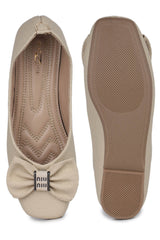 Cream Casual Ballerinas Square Toe Slip-On Flats