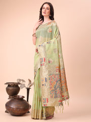 Linen Saree with Multicolor Weaving & Zari Pallu - Elegant & Lightweight for Everyday Grace