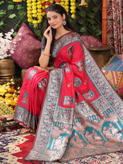 Traditional Red Art Silk Temple Border Festive Wedding Wear Saree