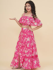 Girls Pink & White Printed Top Ready to Wear Skirt.