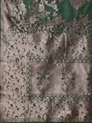 Emerald Banarasi Silk Saree with Zari Floral Work - Elegance Woven in Every Thread
