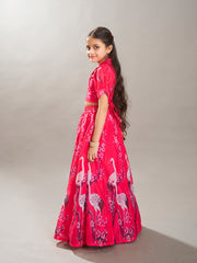 Girls Pink Digital Printed Ready to wear Lehenga with Choli
