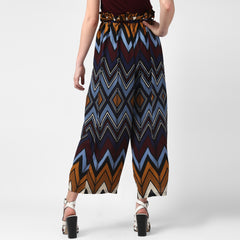 Women's MultiColour Chevron Print Paperbag Pants with elasticated waistband