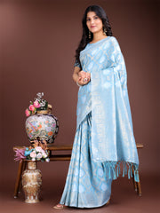 Elegant Sea Green Cotton Saree for Women – Soft Lightweight Saree with Zari Woven Butta & Tassel Border