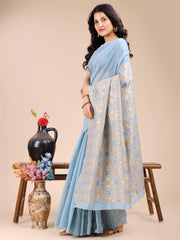 Elegant Cream Cotton Saree – Timeless Charm with Floral Detailing