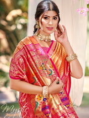 Traditional Yellow Kanjivaram Silk Saree with Rich Red Border and Peacock Pallu Design