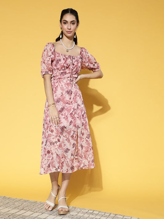 Women Pretty Pink Floral Volume Play Dress