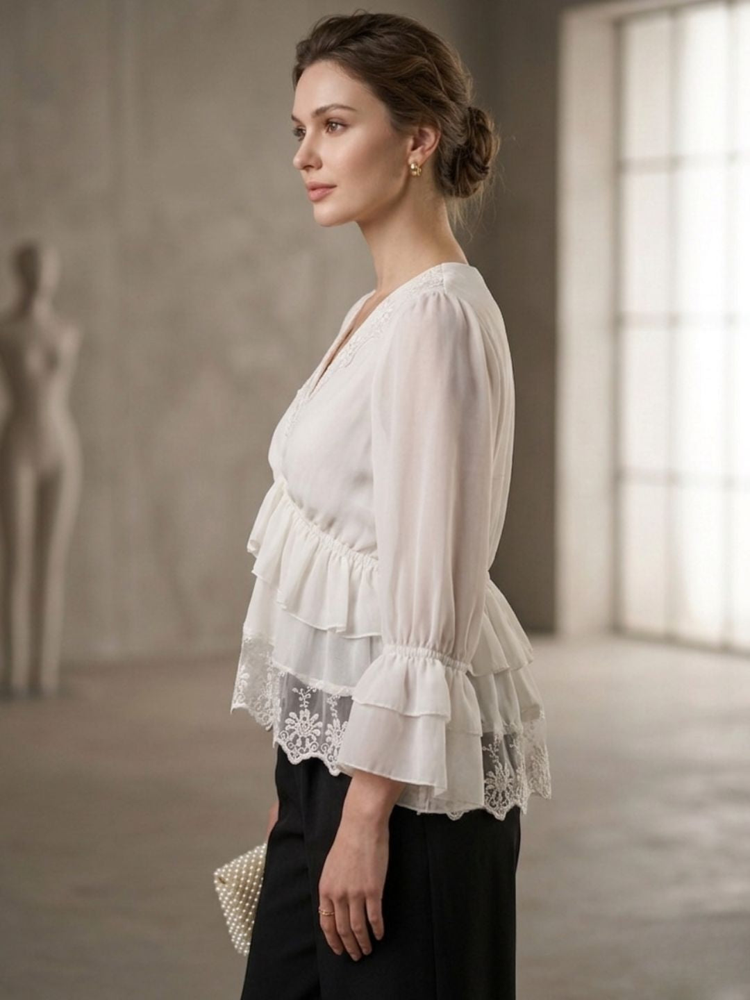Flared Sleeve Ruffles Georgette Top
