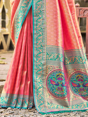 Traditional Kanjivaram Silk Saree in Orange with Grand Zari Pallu and Matching Blouse