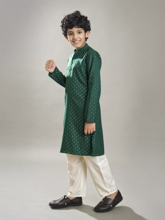 Boys Green kurta with a off white pajama 