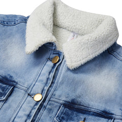 Women's Denim Jacket with Soft Warm Faux Fur Lining inside & Washed Pocket effect