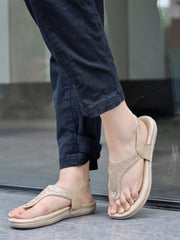 Shoetopia - Slingback Beige Flat Sandals For Women & Girls