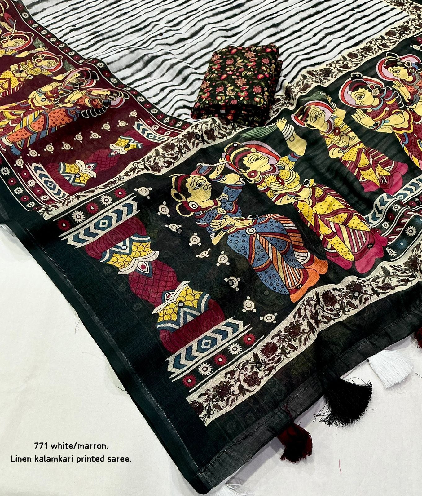 Soft linen saree with shaded style prints.