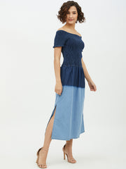 Women's Denim Smocking Dress with Ombre effect