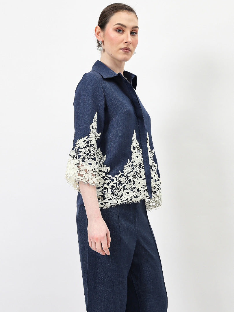 Embellished Embroidered Linen Top
