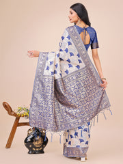 Elegant Linen Cotton Saree with Zari Woven Border and Pallu - Soft Lightweight Saree for Daily, Festive & Office Wear