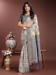 Graceful Beige & Coral Linen Cotton Saree – Lightweight Elegance for Modern Women