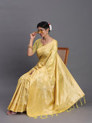 Sky Blue Linen Cotton Saree with Silver Zari Weave & Tassels – Festive & Elegant Office Wear