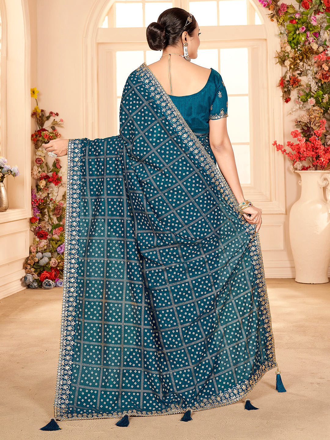 Women's Vichitra Silk Blue Embellished DesignerSaree With Blouse Piece