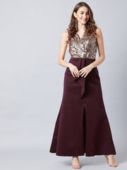 Burgundy Embellished Maxi Dress