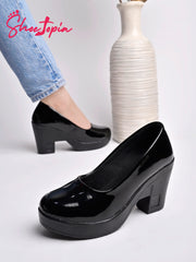 حذاء Shoetopia بكعب أسود سادة للنساء والفتيات