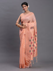 Elegant Linen Cotton Saree with Woven Pallu, Big Butta Work & Tassels - Office & Festive Wear
