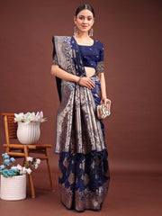 Emerald Banarasi Silk Saree with Zari Floral Work - Elegance Woven in Every Thread