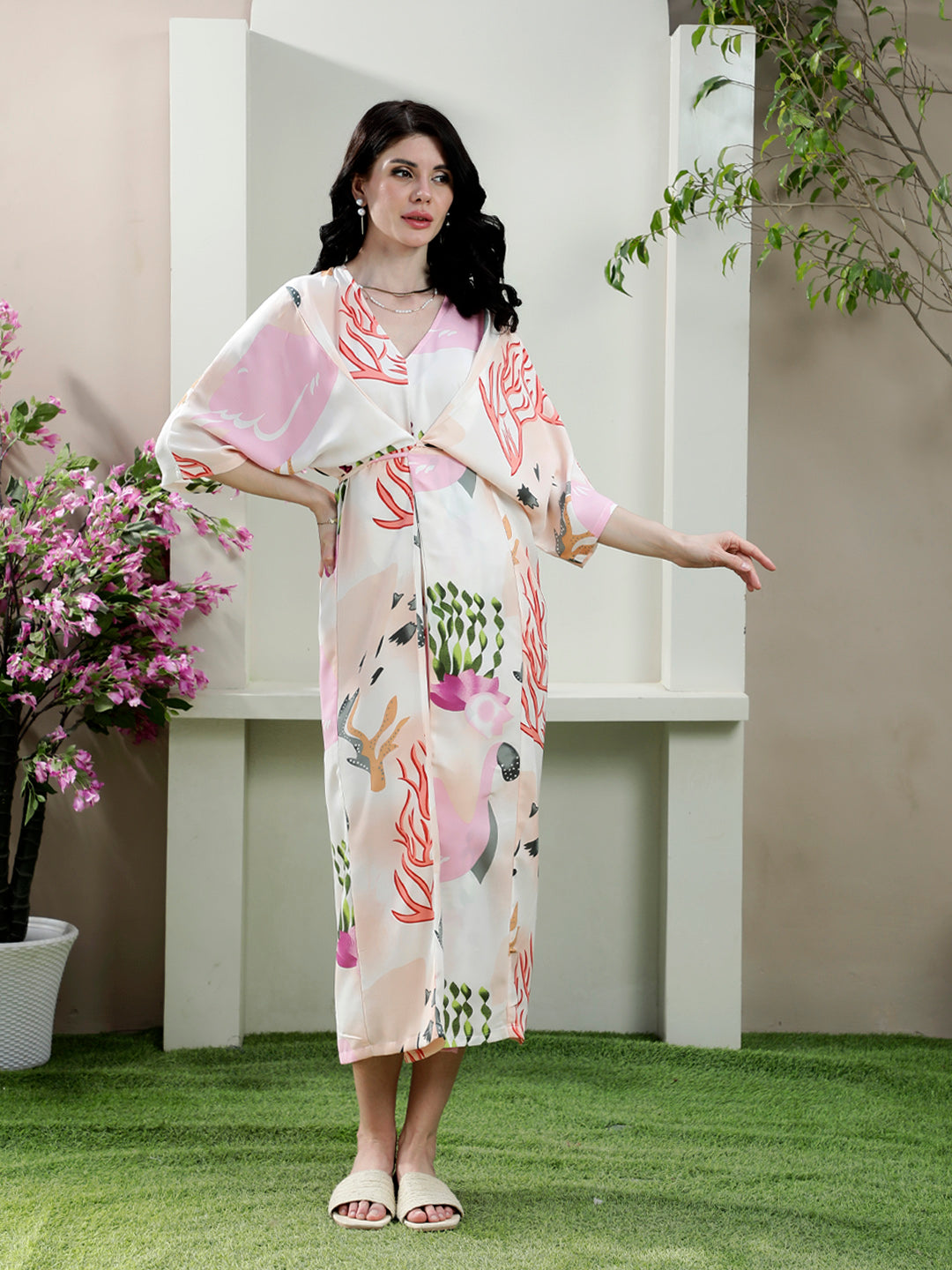 Women Floral Printed Crepe Midi Dress