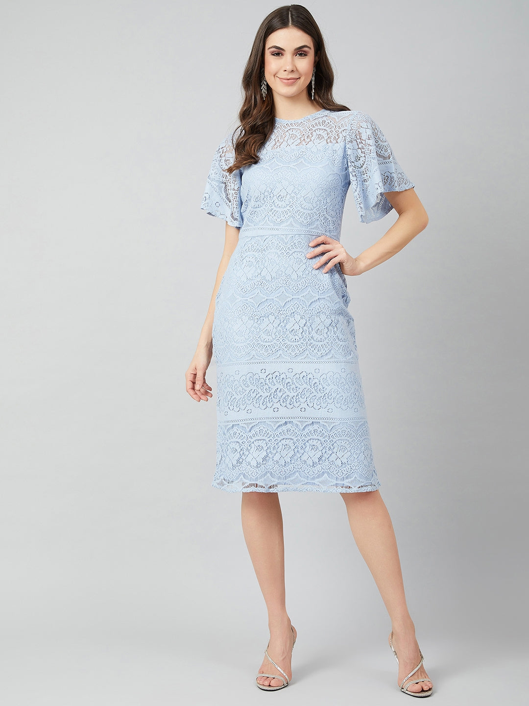 Blue Self Design Sheath Dress