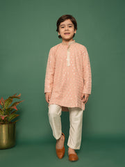 Boys' Peach Kurta And Pyjama Set