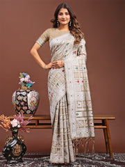 Threads of Tradition: Beige Linen Cotton Saree Woven with Stories of Grace & Heritage