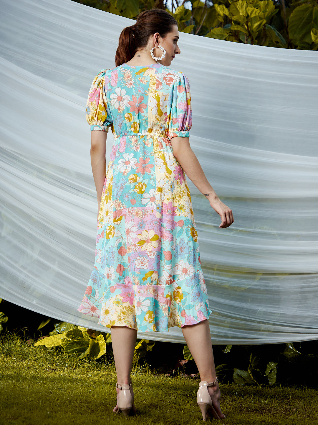 Multicoloured Floral Crepe Dress