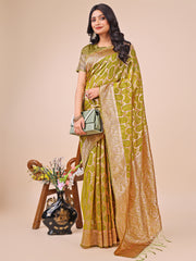 Elegant Sea Green Linen Cotton Saree with Silver Zari Border & Geometric Weave – Daily, Office & Festive Wear