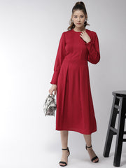 Women's Olive Polyester Moss pintuck and pleated Midi dress