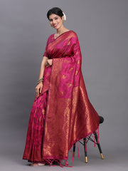 Navy Blue Banarasi Silk Saree with Copper Zari Woven Pallu & Feather Butta – Wedding & Festive Wear