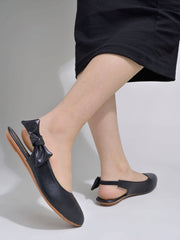 Shoetopia Casual Side Bow Detailed Black Flat Belly For Women & Girls