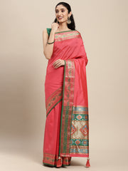 Ethnic Navy Blue Party Wear Saree with Rich Pallu and Contrast Red Zari Border
