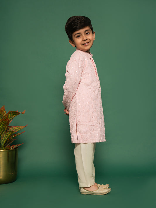 Boys' Pink Kurta And Pyjama Set