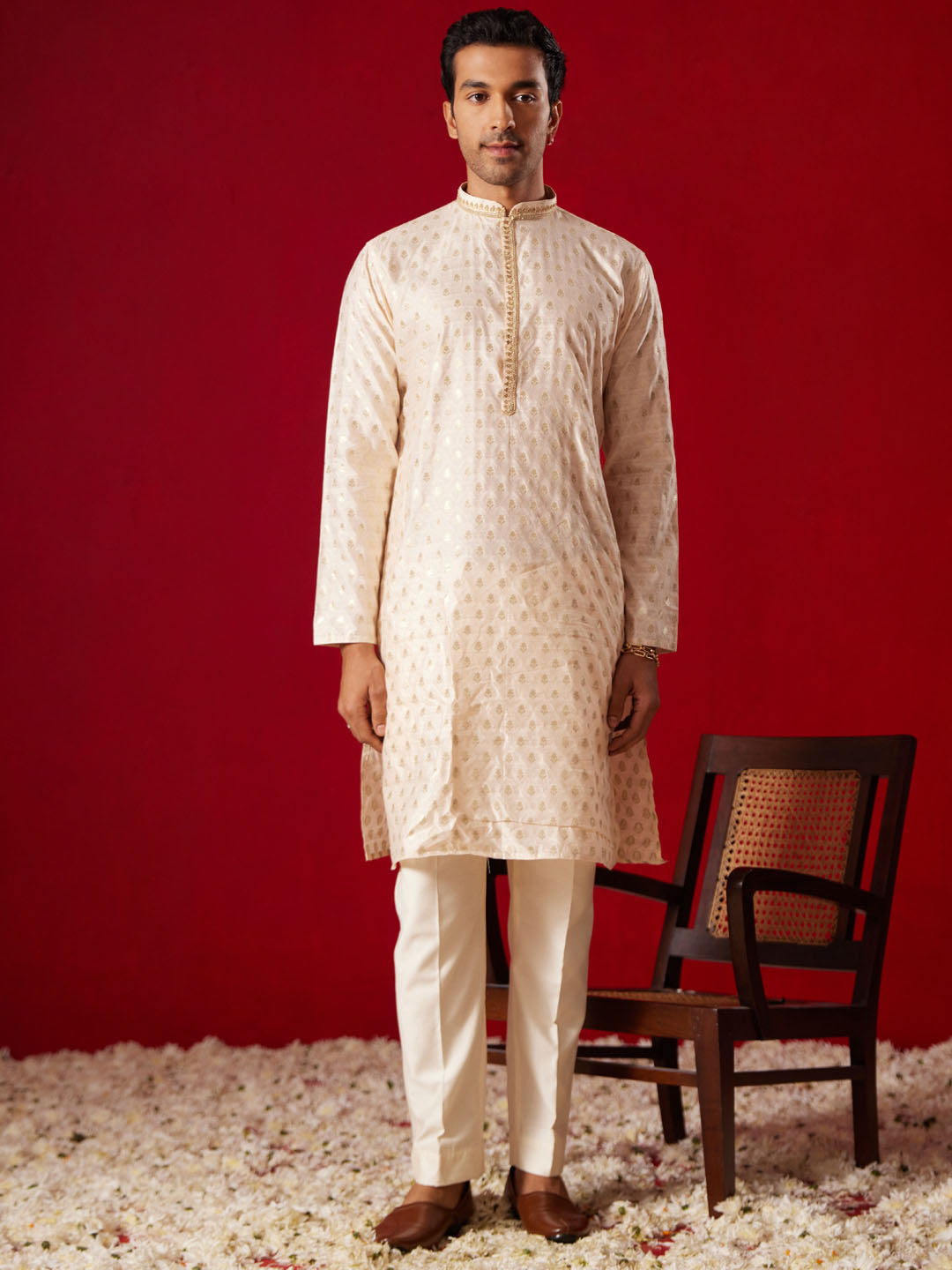 Vastramay - Men's Peach Silk Blend Kurta Pyjama Set